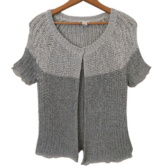 Chicos Open Knit Cardigan Sz 0 S Sweater Short Sleeve Shrug Capsule Luxury Gray - Picture 11 of 16